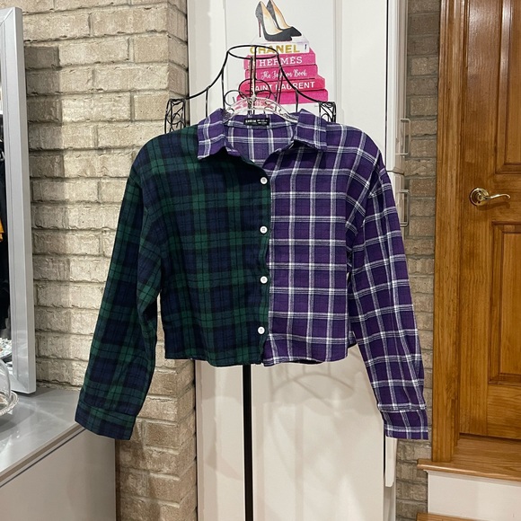 multicolor cropped flannel